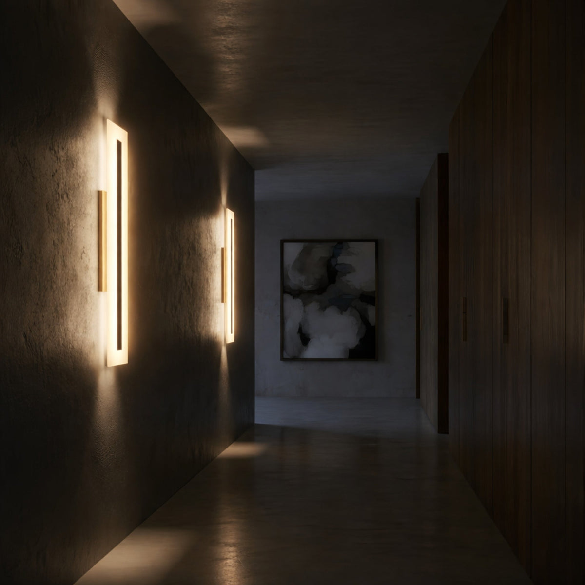 Averra LED Medium Rectangle Alabaster Wall Light - Soft White & Brass
