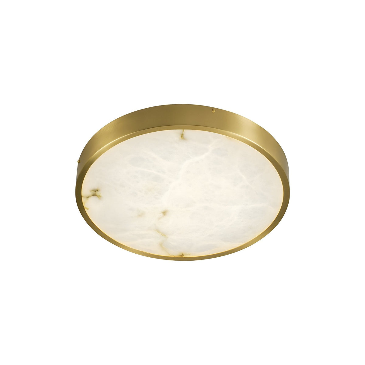 Bravion LED Small Round Alabaster Flush Ceiling Light - Soft White & Brushed Brass