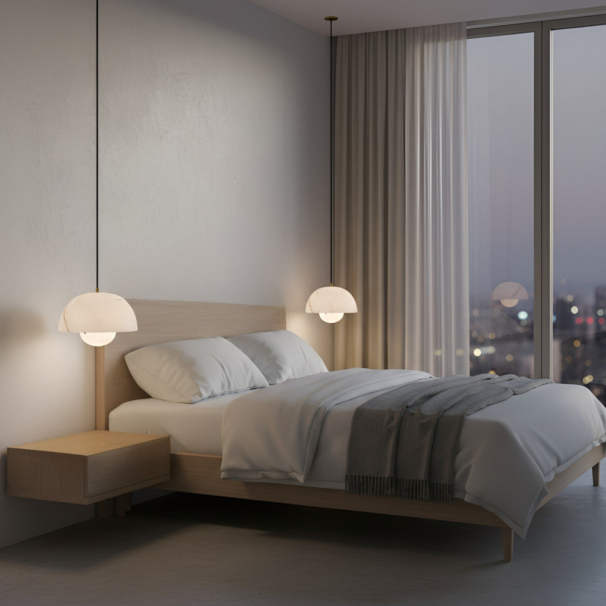 Elvara Alabaster Bowl Pendant Light - Soft White & Brushed Brass
