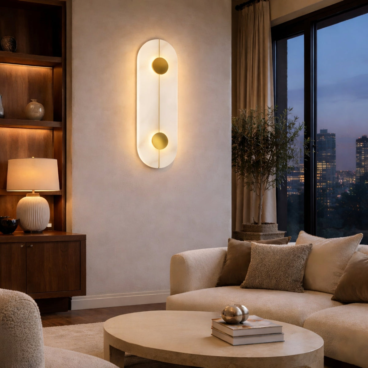 Elaris LED Capsule Alabaster Wall Light - Soft White & Brass