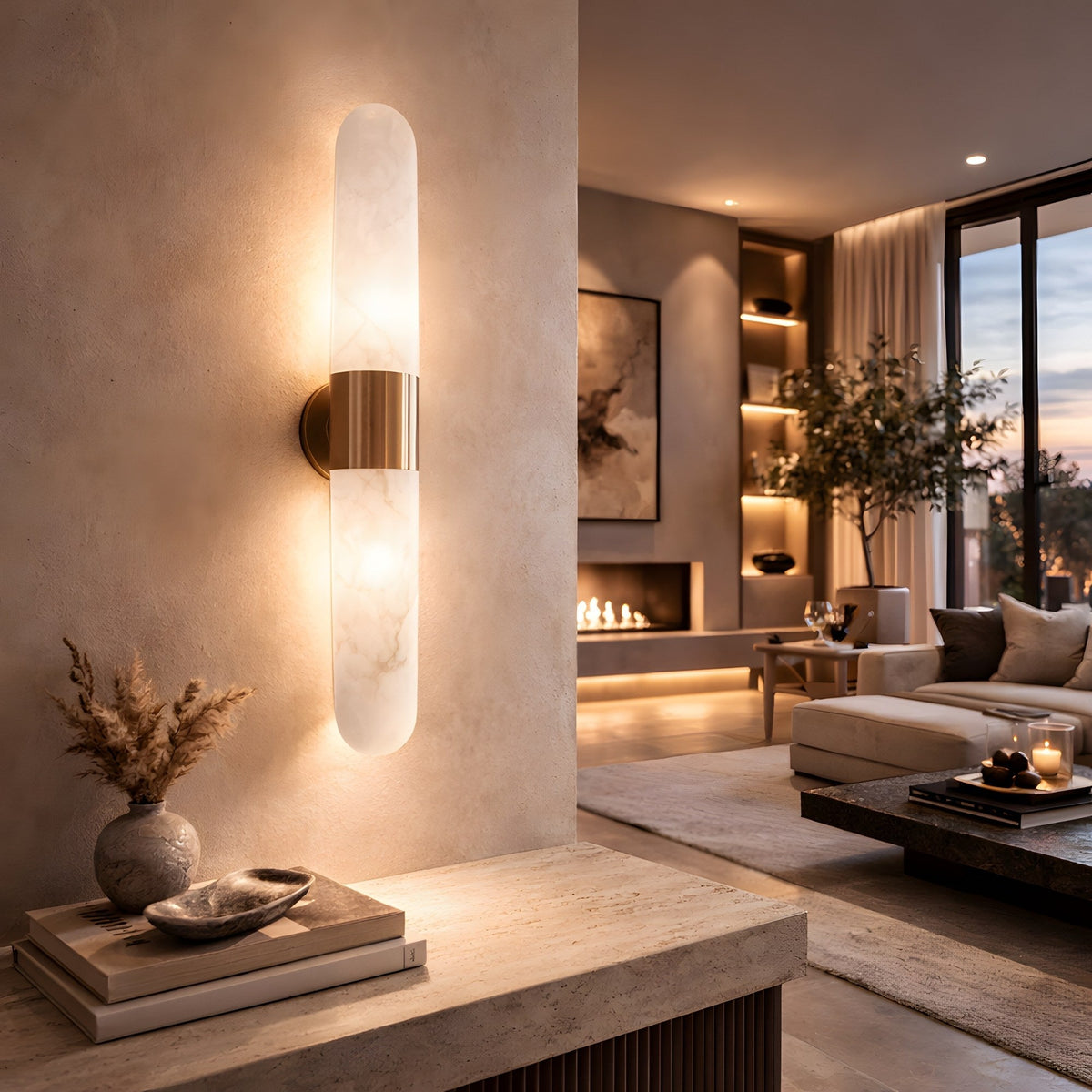 Averin LED Alabaster Wall Light - Brushed Brass