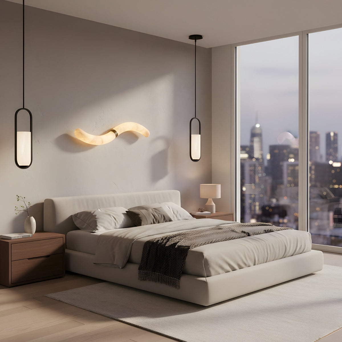Eliona Capsule Alabaster Pendant Light - Matt Black