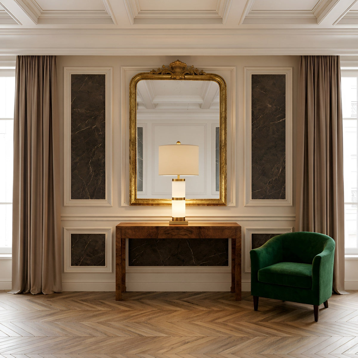 Aurelin Column Alabaster Table Lamp - Brass & Soft White