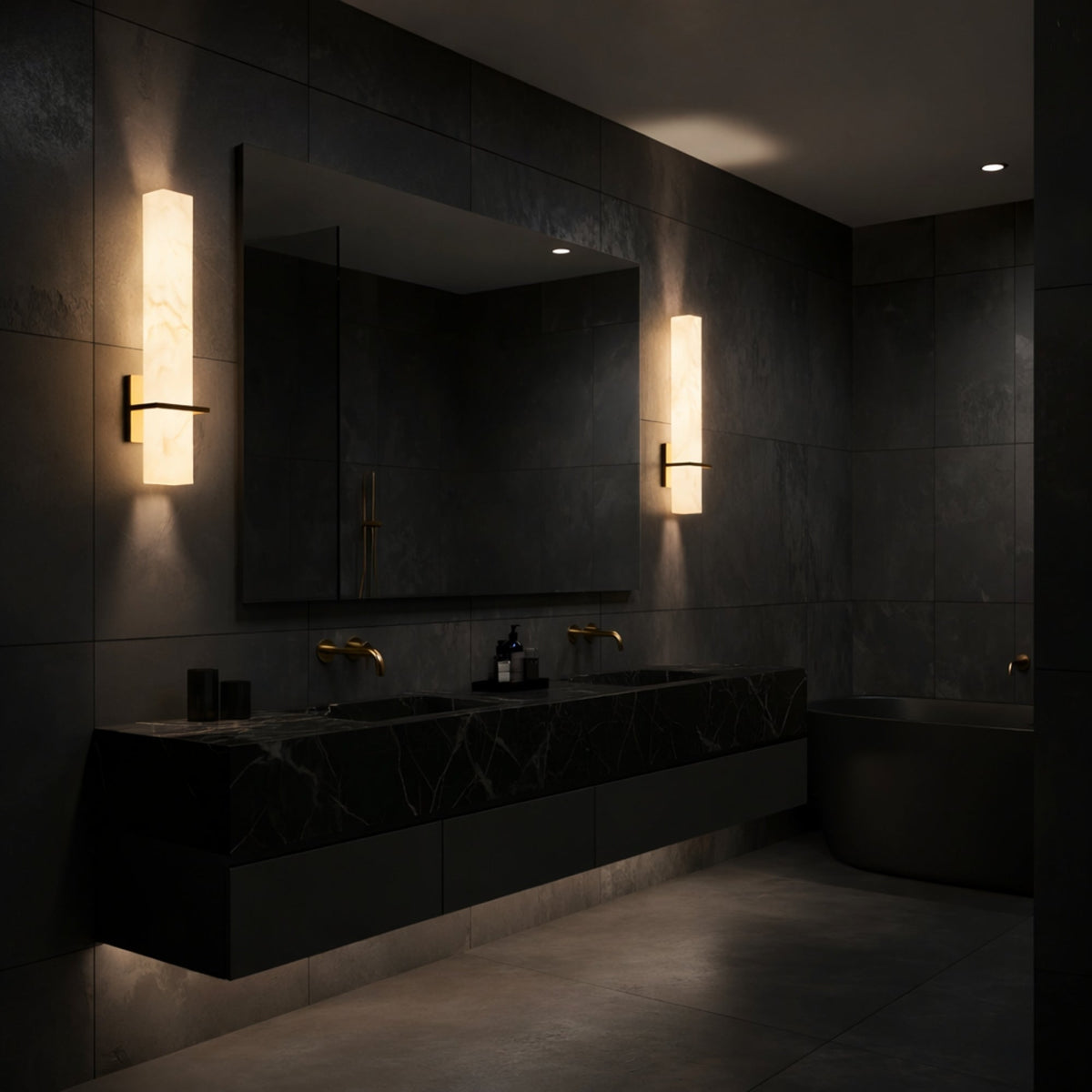 Aurevon LED Alabaster Vertical Panel Wall Light - Brushed Brass