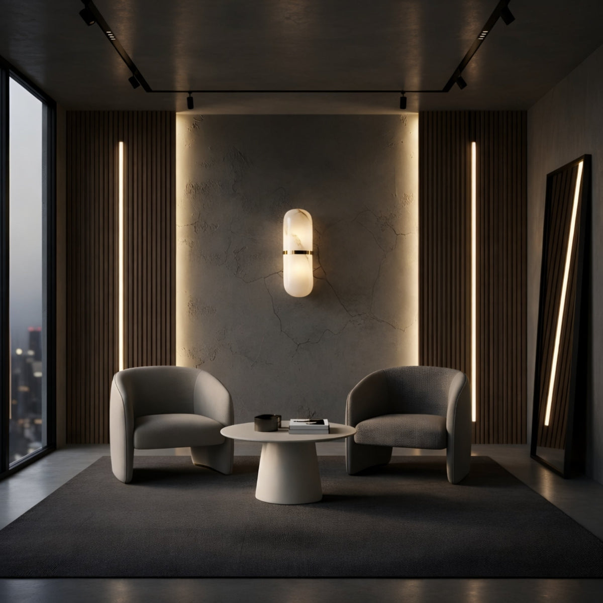 Ciel LED Alabaster Cylinder Wall Light - Brushed Brass