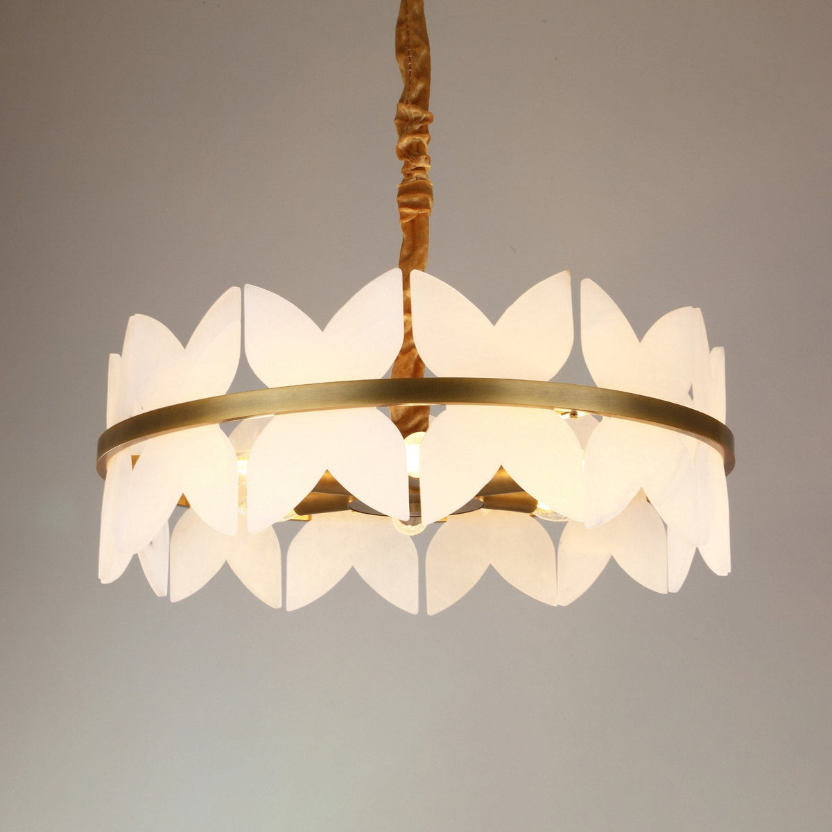 Petraia 6 Light Floral Alabaster Chandelier - Brushed Brass