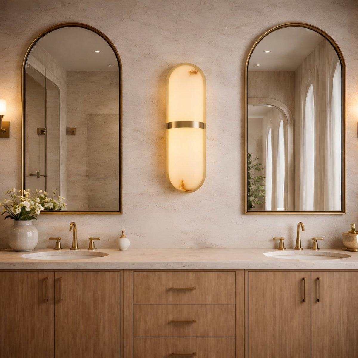 Zantari LED Alabaster Wall Light - Brushed Brass