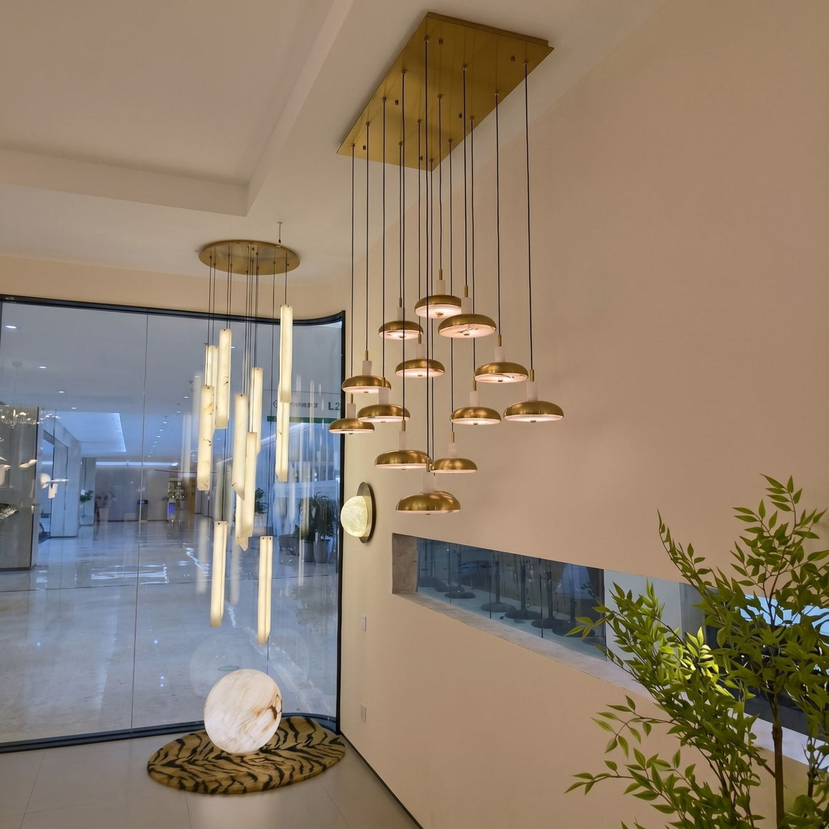 Aurevia 14 Light LED Linear Alabaster Chandelier - Brushed Brass