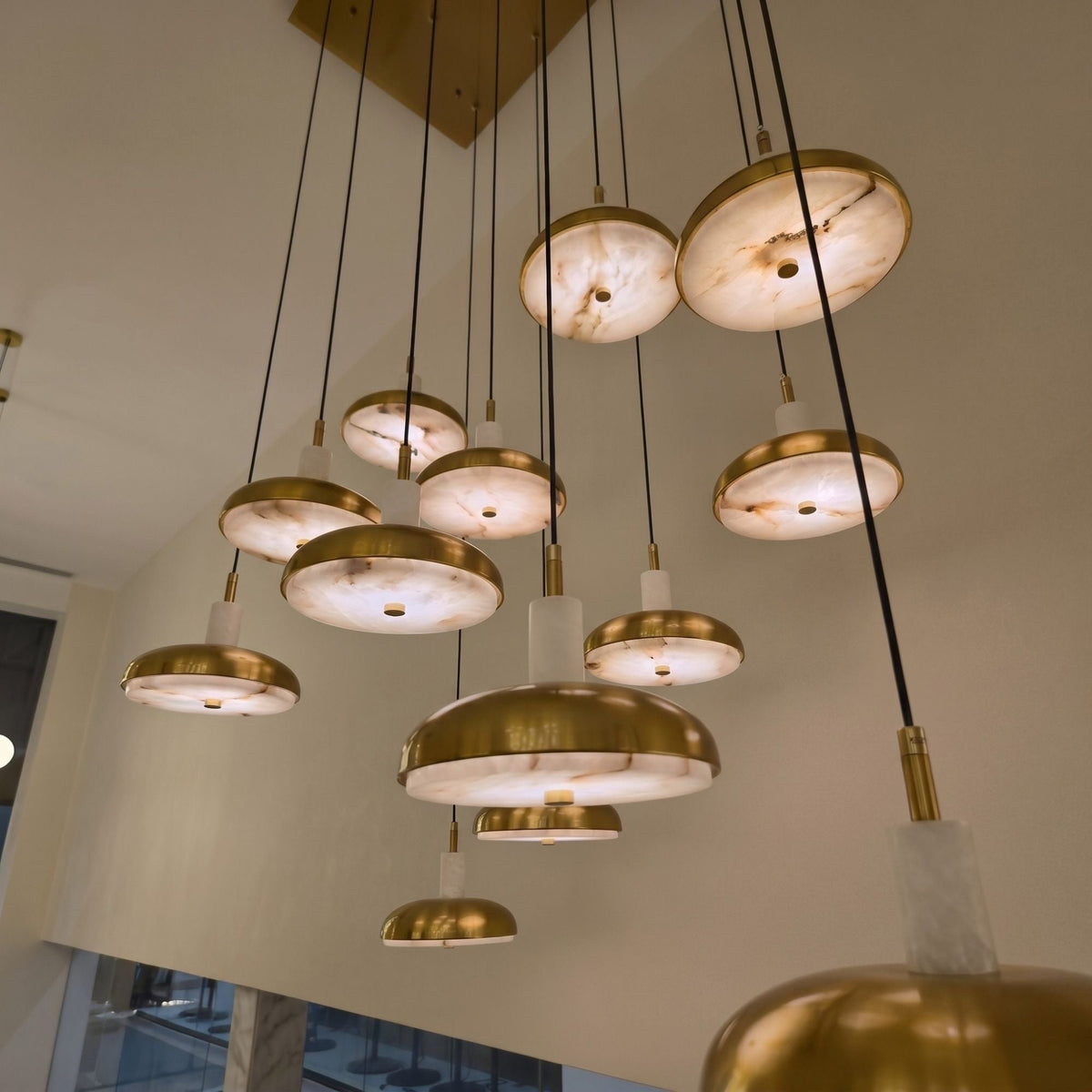 Aurevia 14 Light LED Linear Alabaster Chandelier - Brushed Brass