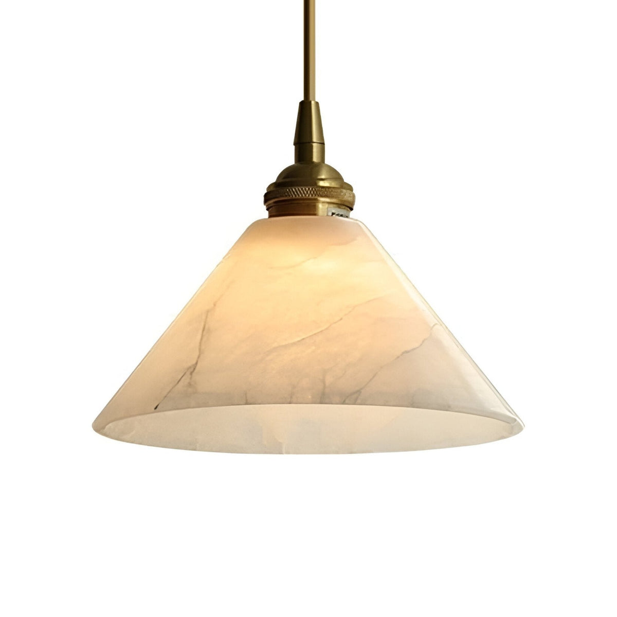 Novera 1 Light Conical Alabaster Pendant Light - Brushed Brass