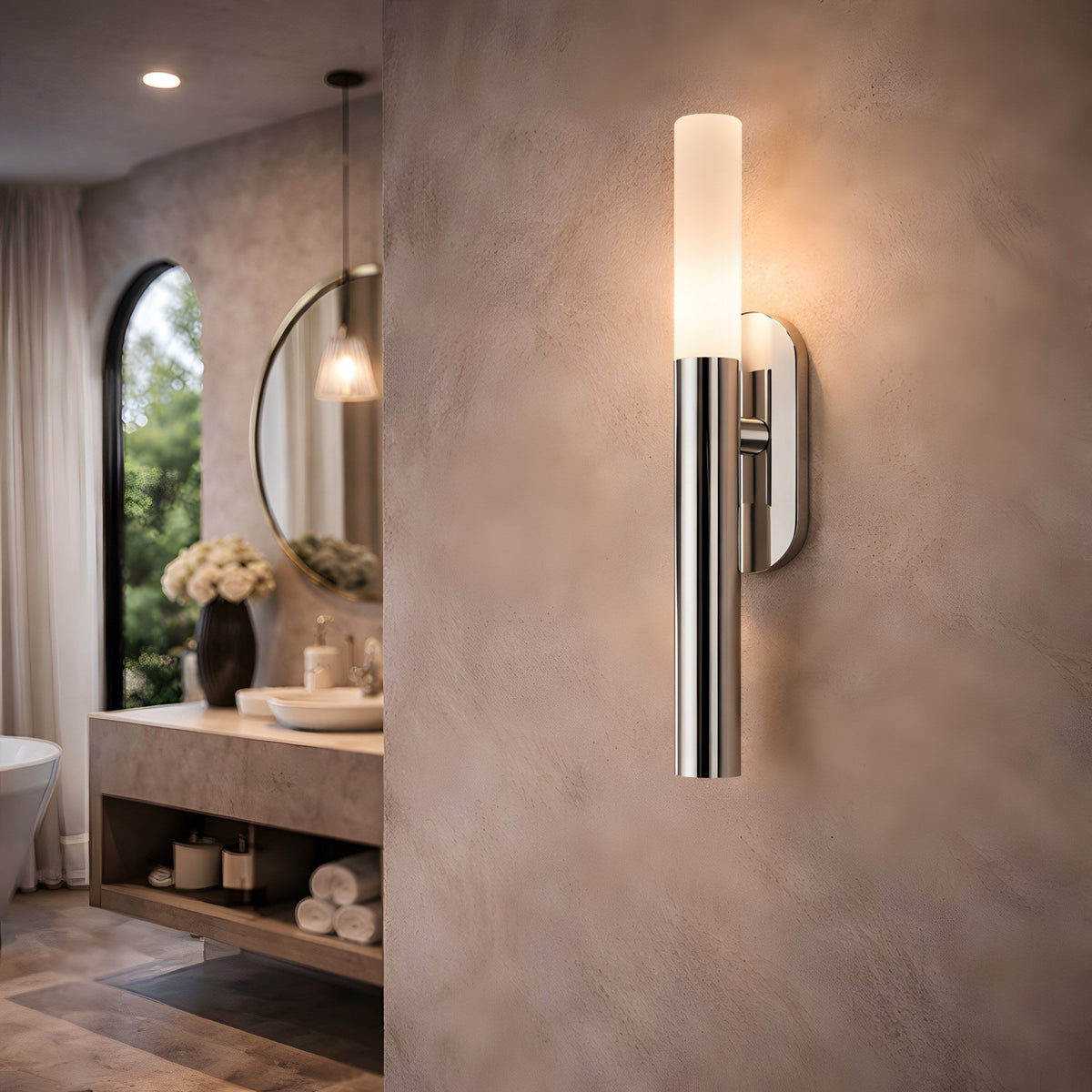 Aurelian LED Alabaster Column Wall Light - Satin Nickel