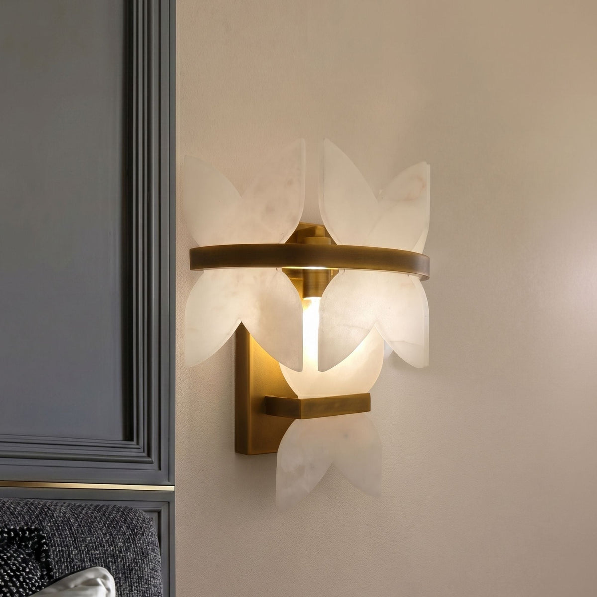 Petraia Floral Alabaster Wall Light - Brushed Brass