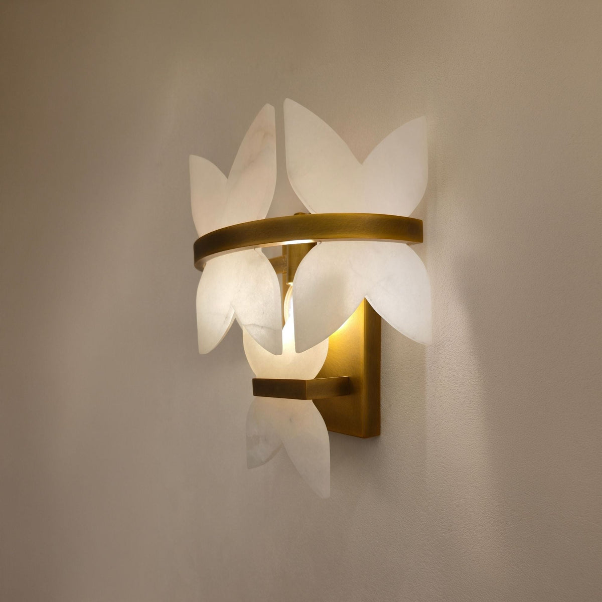 Petraia Floral Alabaster Wall Light - Brushed Brass