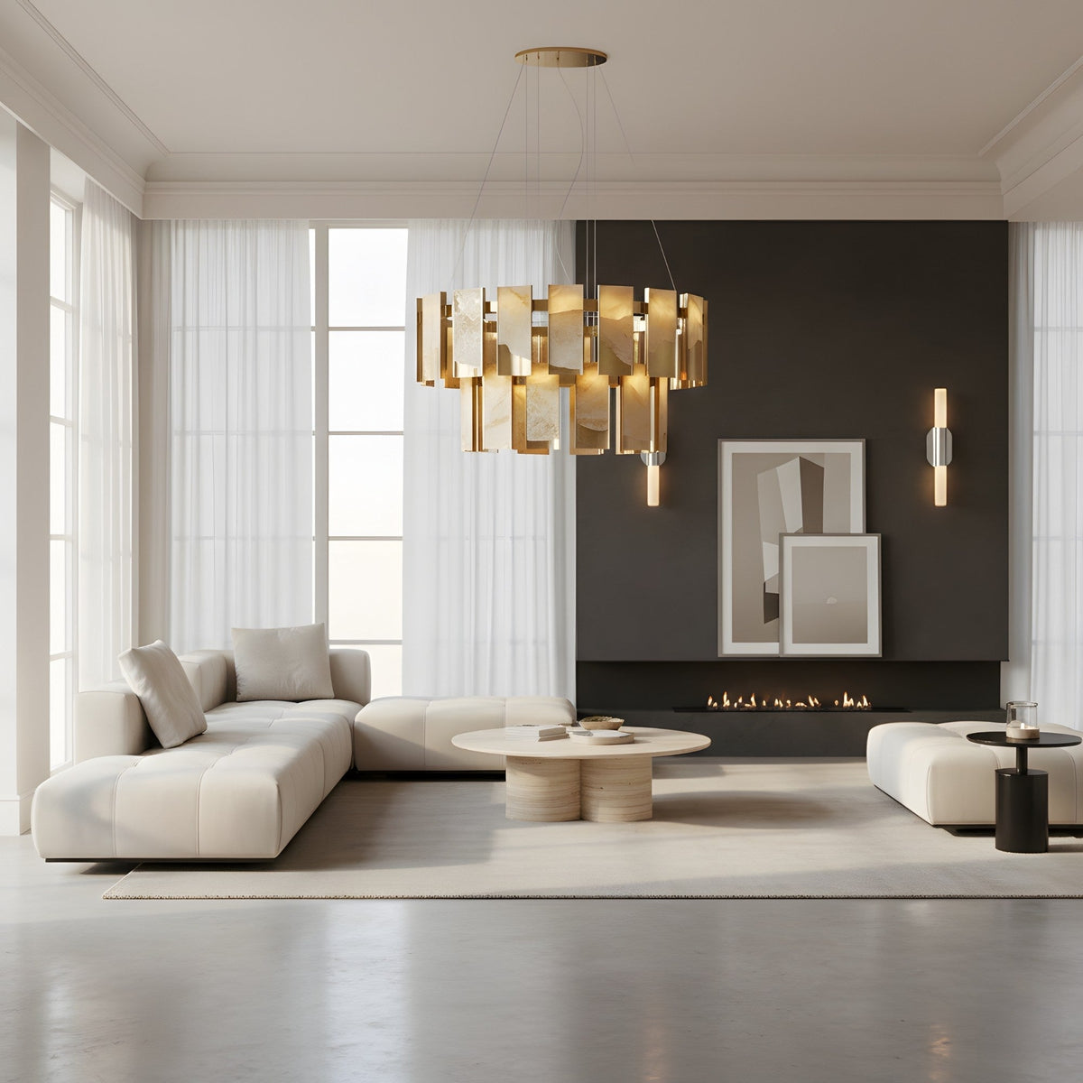 Aurelian LED Double Column Alabaster Wall Light - Satin Nickel