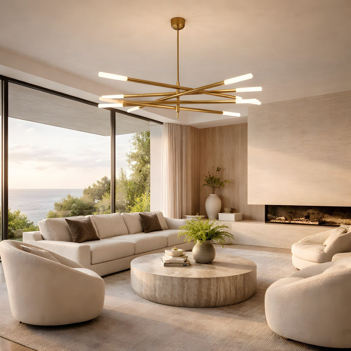 Aurelian LED Layered Arms Alabaster Chandelier - Brushed Brass
