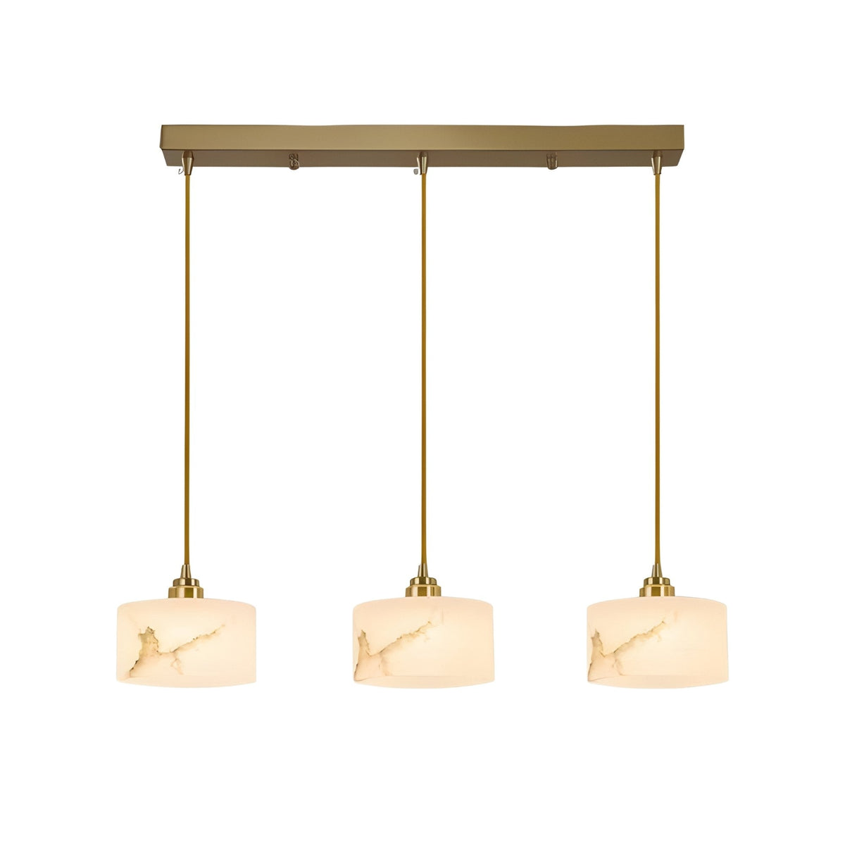 Brinex 3 Light Linear Alabaster Bar Chandelier - Soft White & Brushed Brass