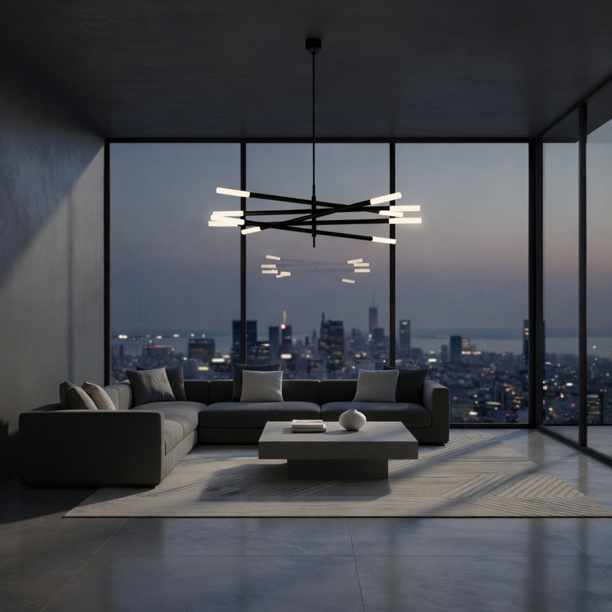 Aurelian LED Layered Arms Alabaster Chandelier - Matt Black