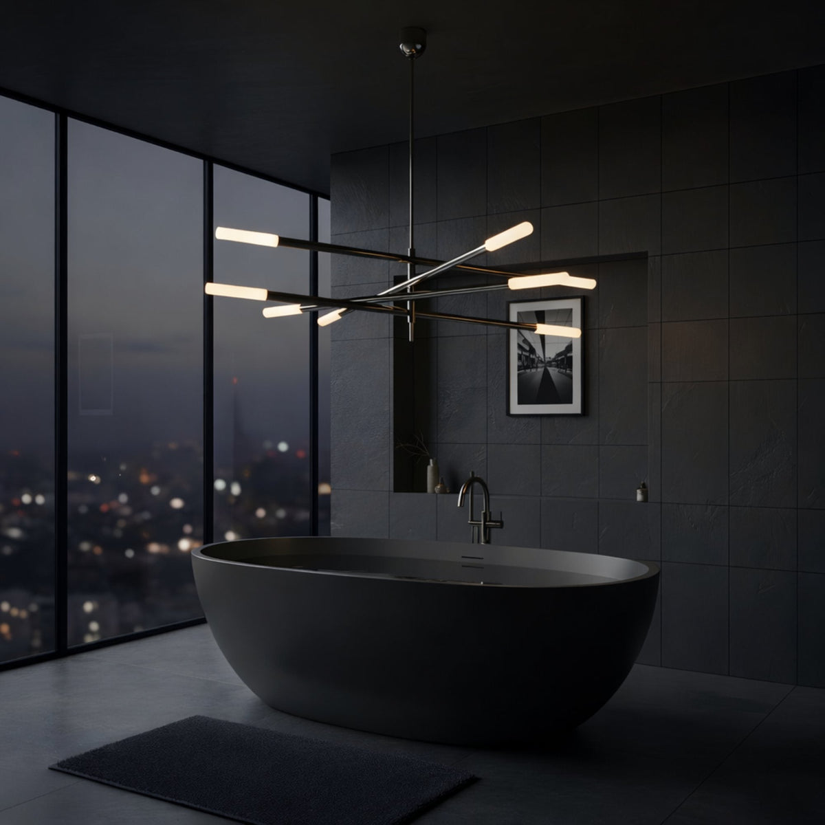 Aurelian LED Layered Arms Alabaster Chandelier - Matt Black