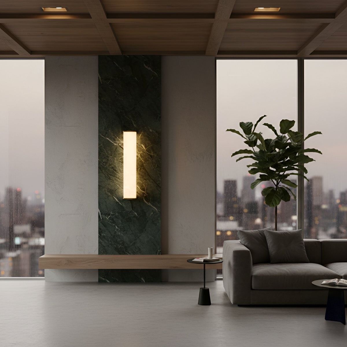Valmere LED Small Linear Alabaster Wall Light - Soft White