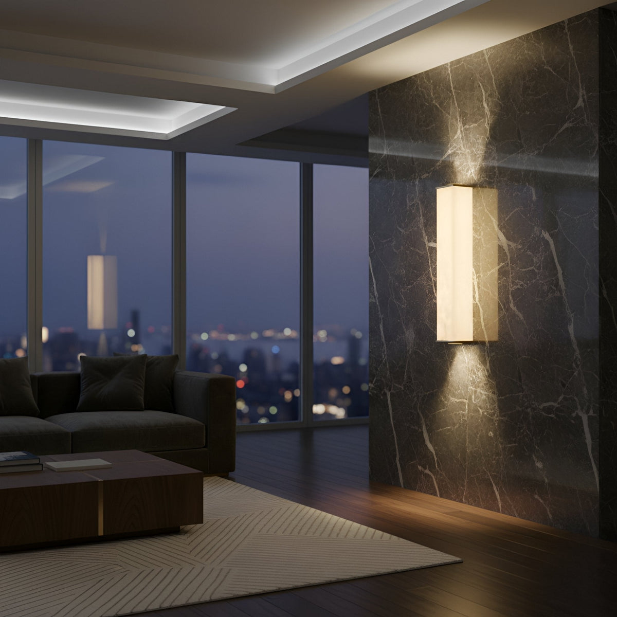 Valmere LED Linear Alabaster Wall Light - Soft White & Brass