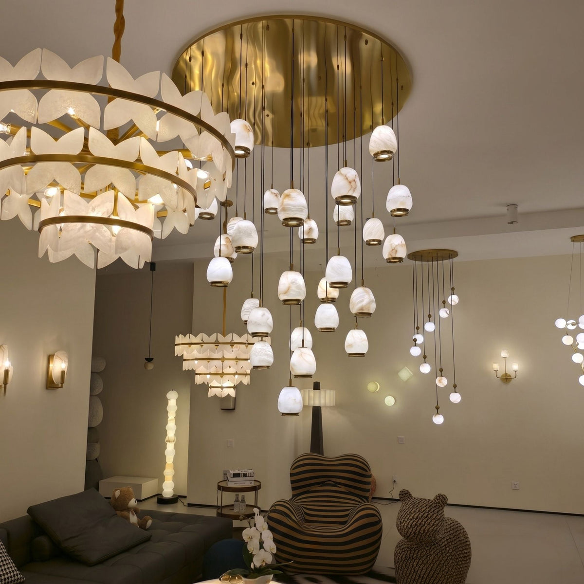 Aurevia 31 Light LED Alabaster Chandelier - Brushed Brass