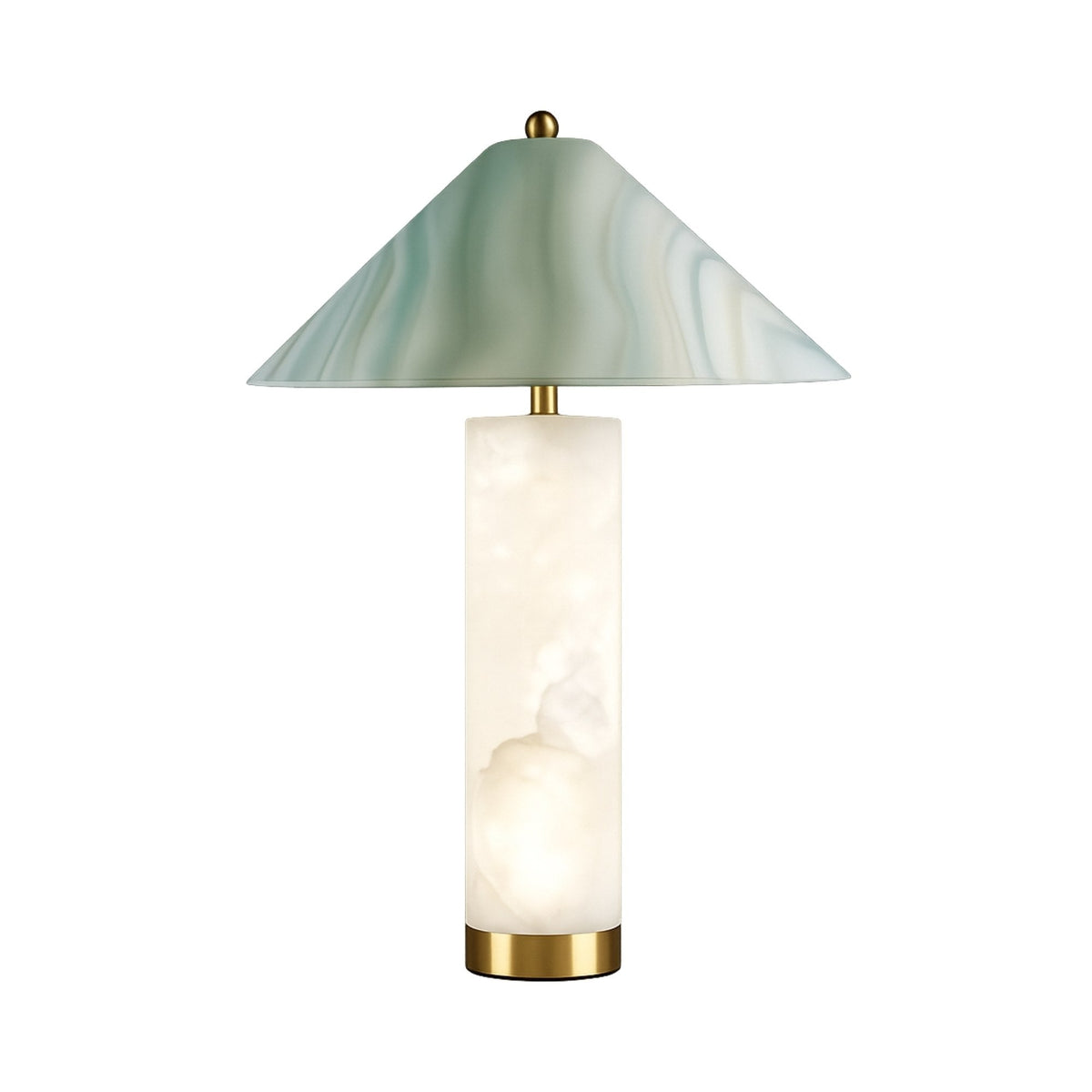 Veridra Alabaster Table Lamp Conical Green Shade - Soft White & Brass