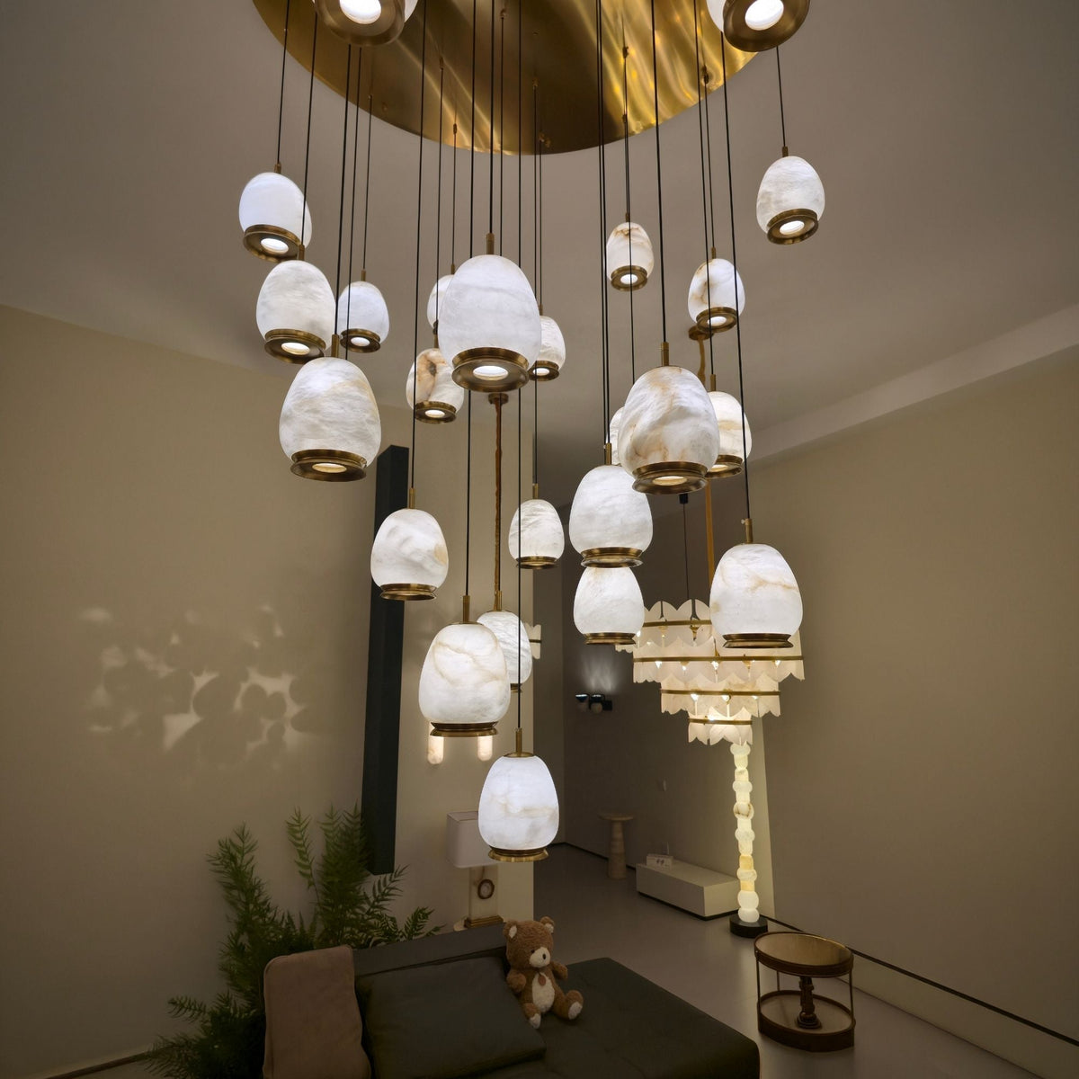 Aurevia 31 Light LED Alabaster Chandelier - Brushed Brass