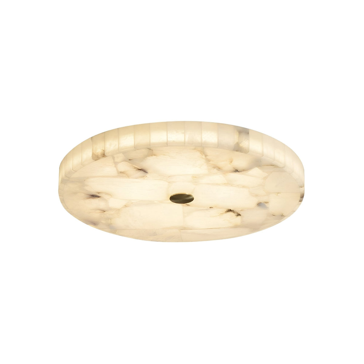 Veltrix LED Small Round Alabaster Flush Ceiling Light - Soft White & Brushed Brass