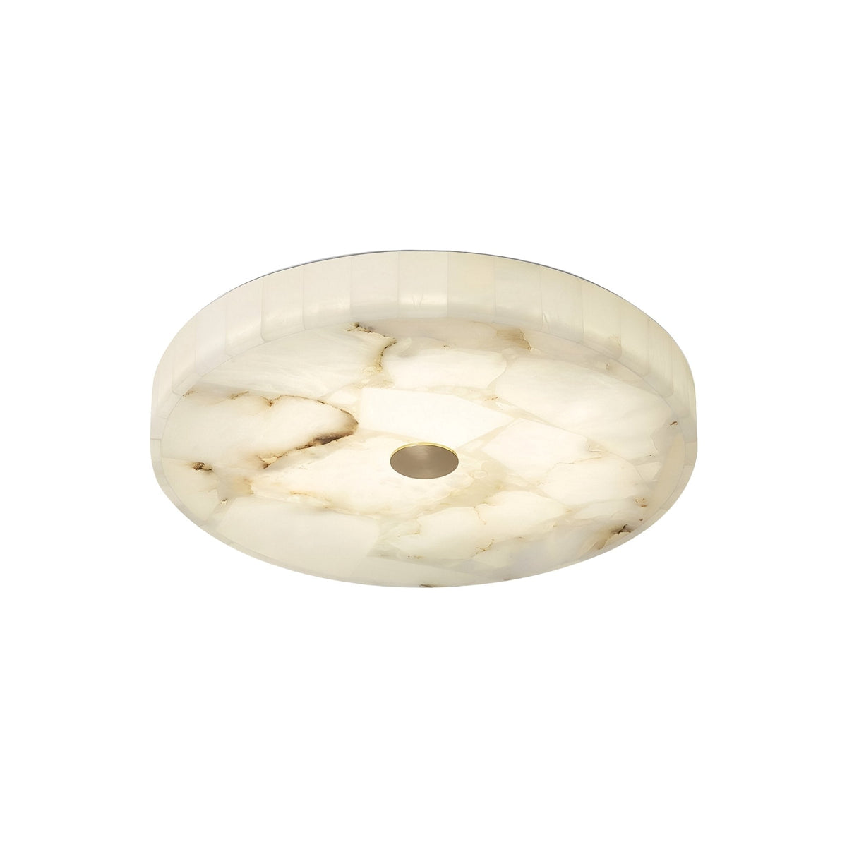 Veltrix LED Small Round Alabaster Flush Ceiling Light - Soft White & Brushed Brass