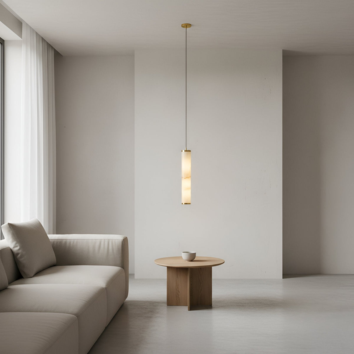 Oria LED Alabaster Cylinder Pendant Light - Brushed Brass
