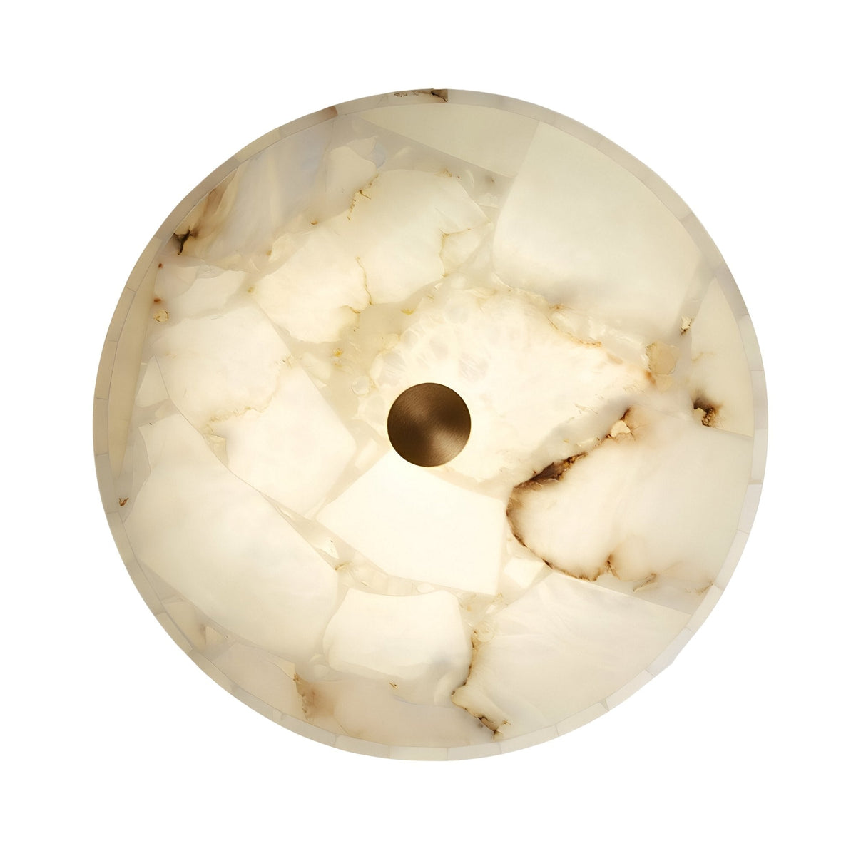 Veltrix LED Medium Round Alabaster Flush Ceiling Light - Soft White & Brushed Brass