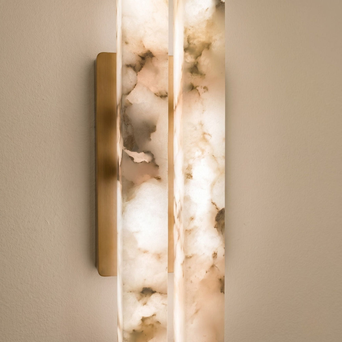 Selvara LED Large Alabaster Double Wall Light - Brushed Brass