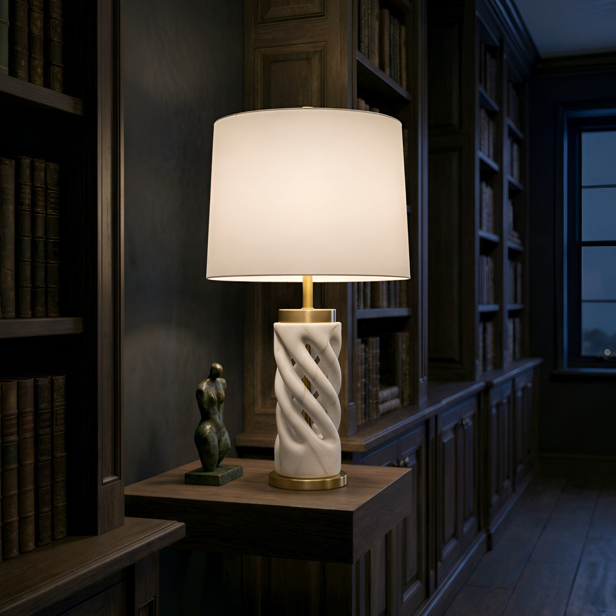 Iverne 1 Light Twisted Carved Alabaster Table Lamp - Brass & Soft White