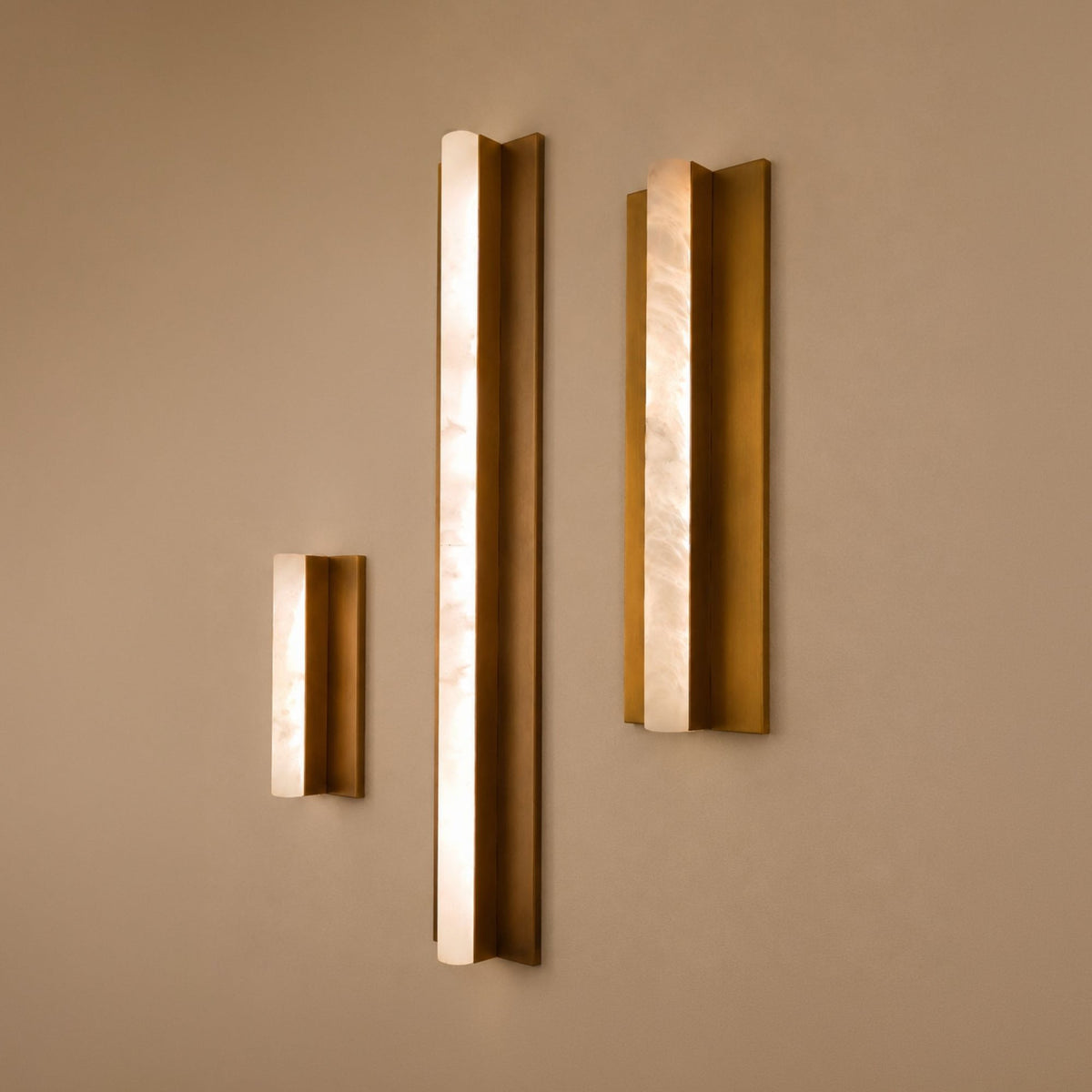 Elvaris LED Small Vertical Alabaster Wall Light - Brushed Brass