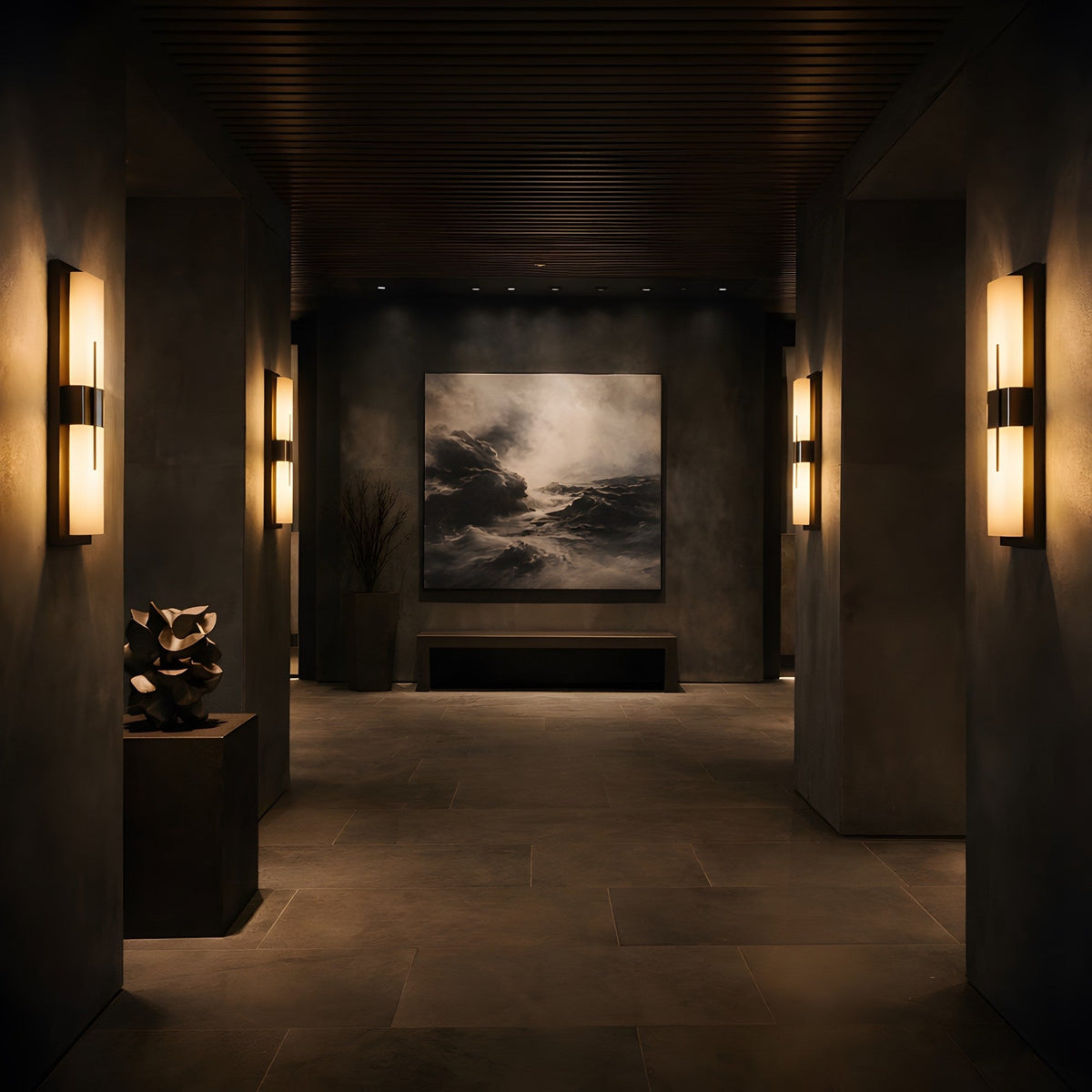Caldera Small Alabaster Wall Light - Matte Black