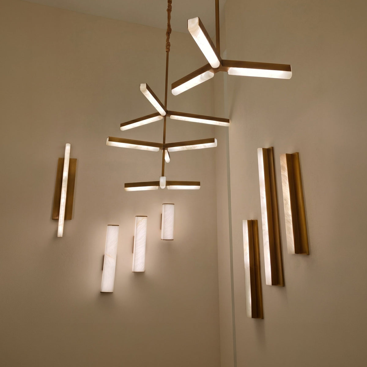 Elvaris LED Large Vertical Alabaster Wall Light - Brushed Brass