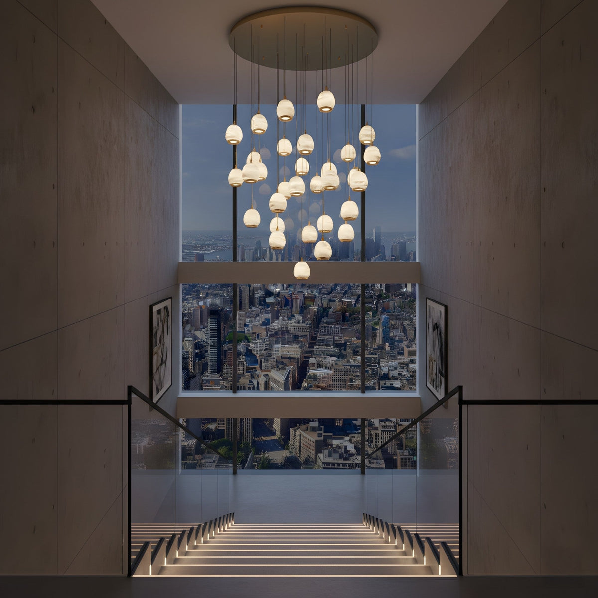 Aurevia 31 Light LED Alabaster Chandelier - Brushed Brass