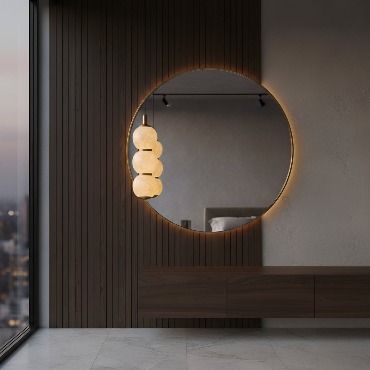 Lumina 3 Light Orb Alabaster Chandelier - Soft White & Brass