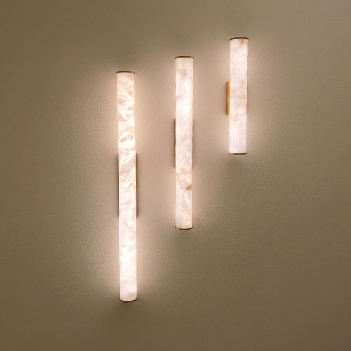 Montavo Small LED Alabaster Tube Wall Light - Brushed Brass