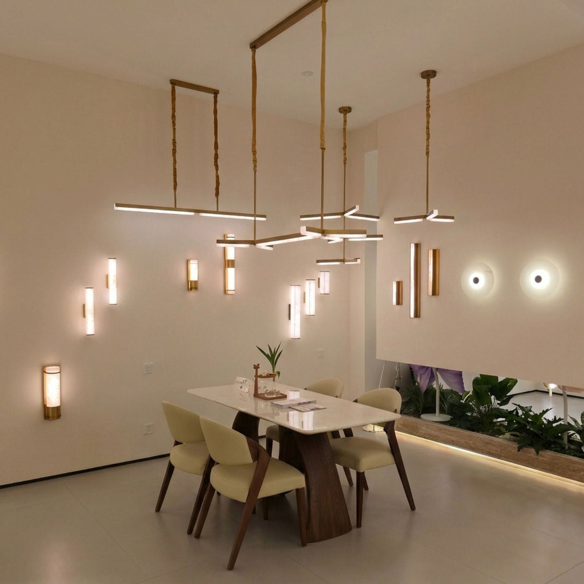 Elvaris LED Radial Alabaster Chandelier - Brushed Brass