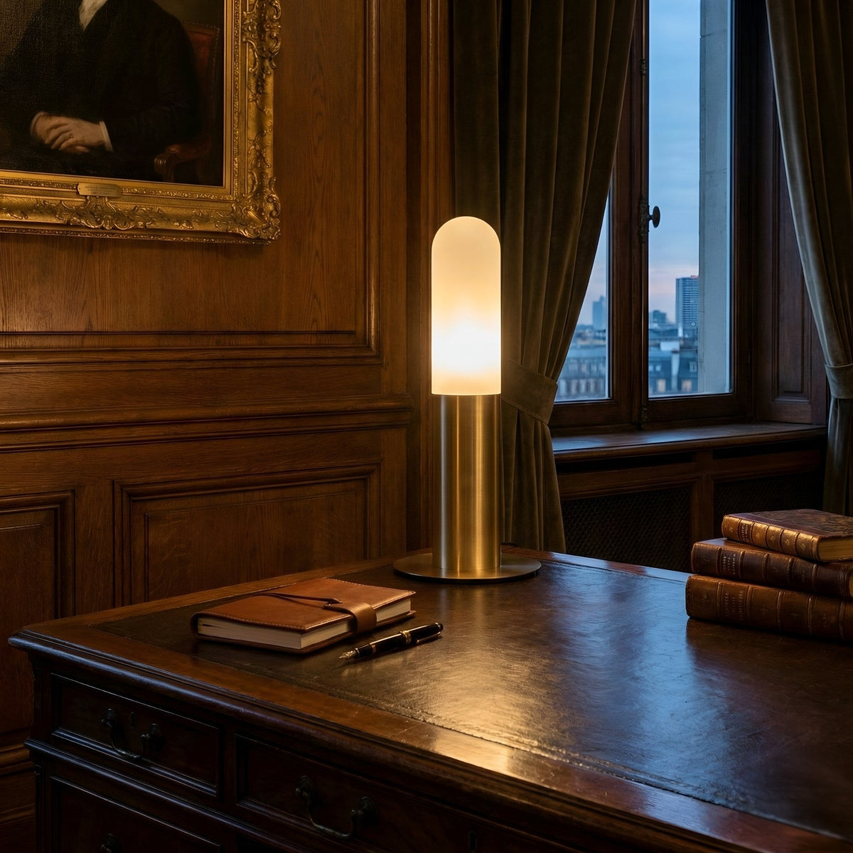 Altessa 1 Light Small Vertical Alabaster Table Lamp - Soft White & Brass