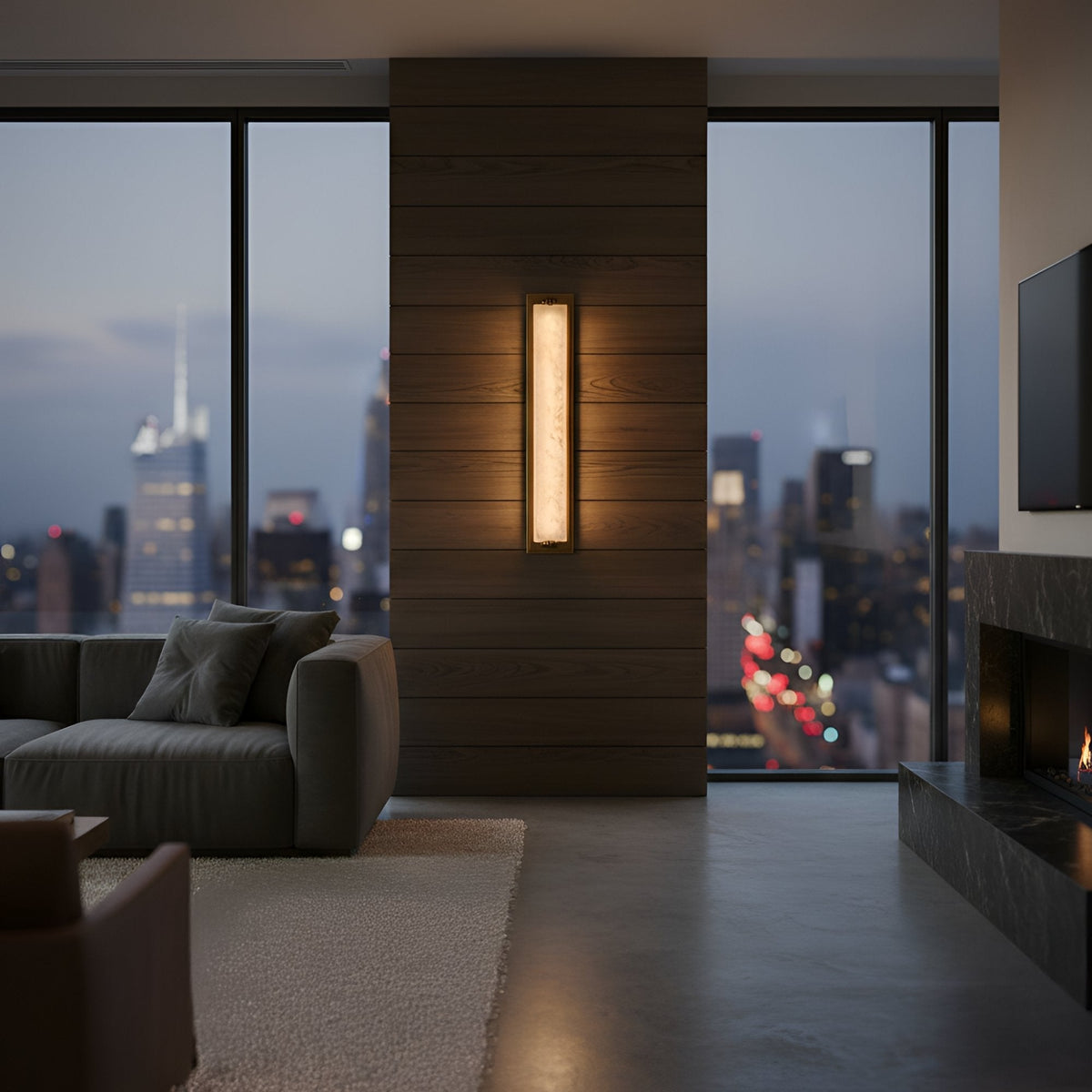 Valora LED Vertical Alabaster Wall Light - Brushed Brass