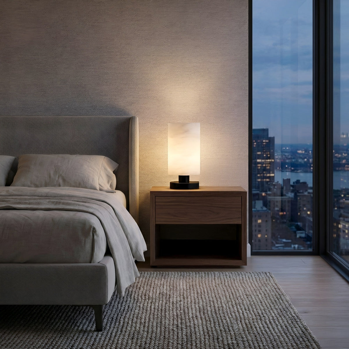 Cylorin LED Cylindrical Alabaster Table Lamp - Soft White & Black