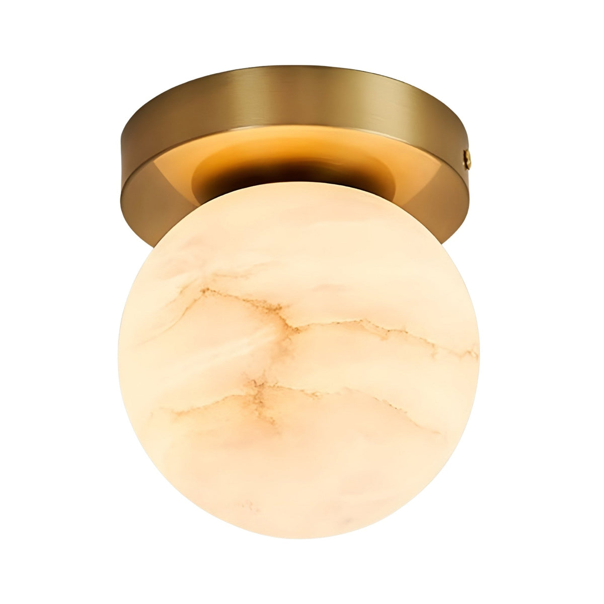Bravora 1 Light Alabaster Globe Semi-Flush Ceiling Light - Brushed Brass