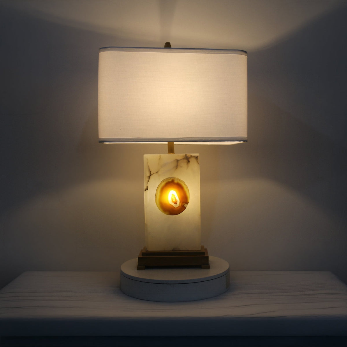 Selune 1 Light Sculpted Core Alabaster Table Lamp - Brushed Brass