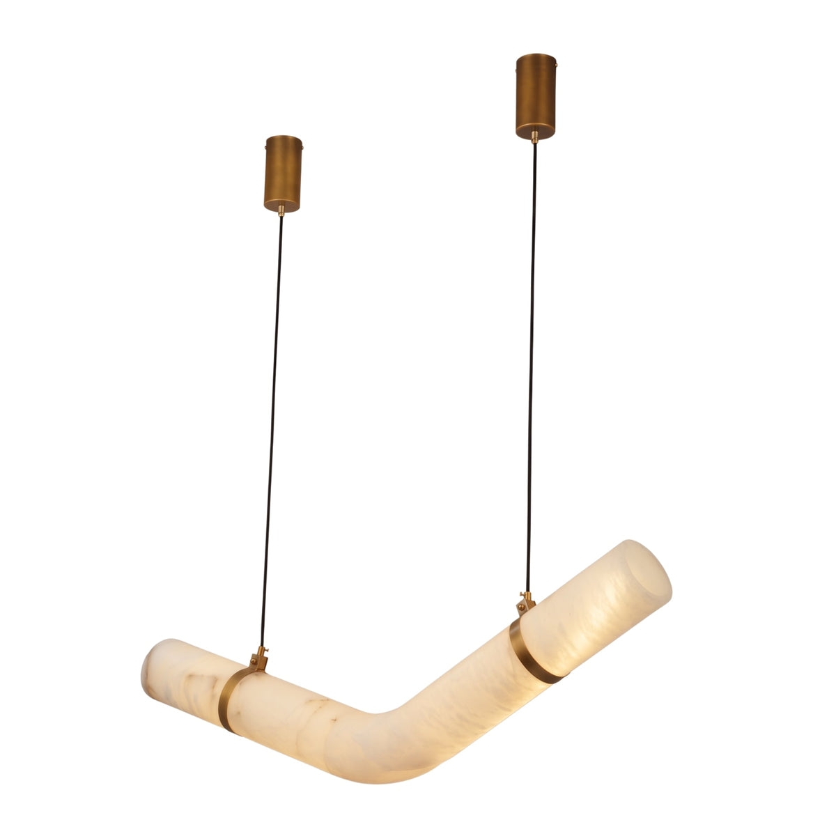 Zareon LED Large Chevron Alabaster Chandelier - Brushed Brass