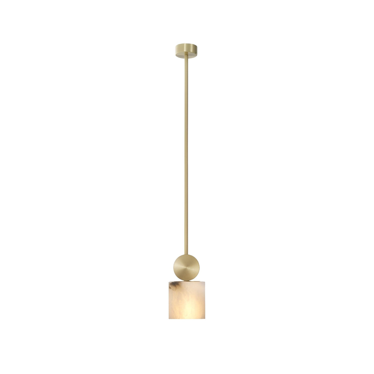 Serano Small Alabaster Pillar Pendant Light - Brass