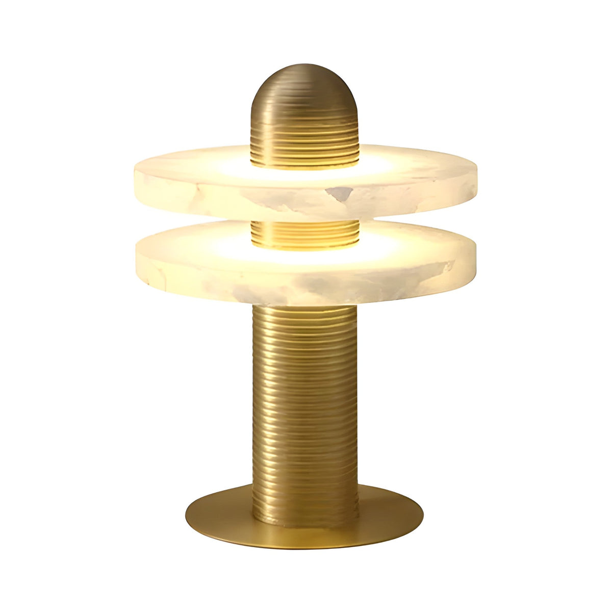 Nyxara LED Double Tiered Alabaster Table Lamp - Soft White & Brass
