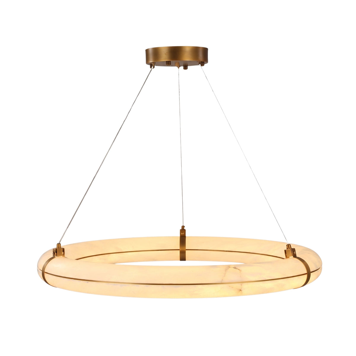Aureon LED Alabaster Ring Chandelier 800mm - Brushed Brass