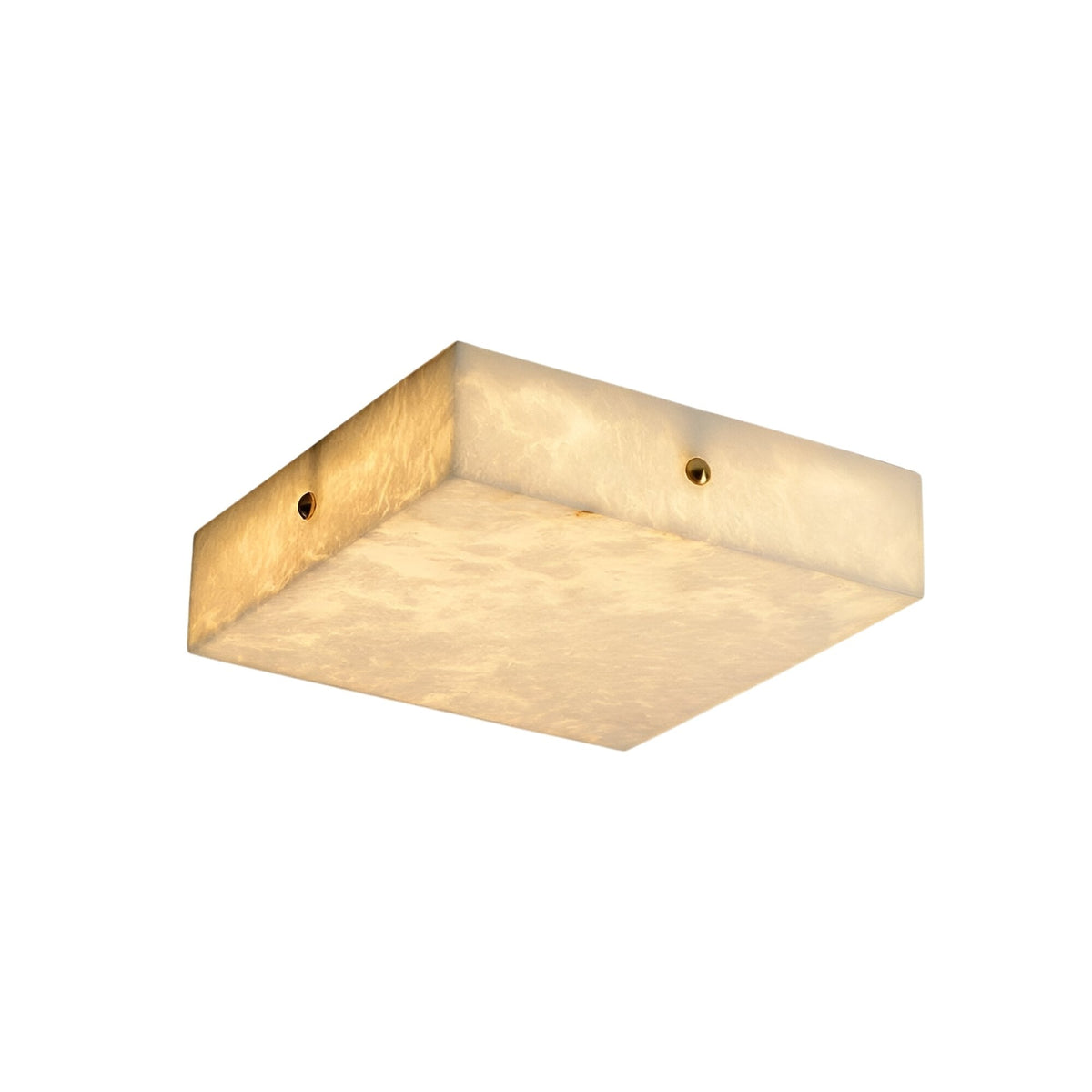 Cadris LED Medium Square Alabaster Flush Ceiling Light - Soft White & Brushed Brass